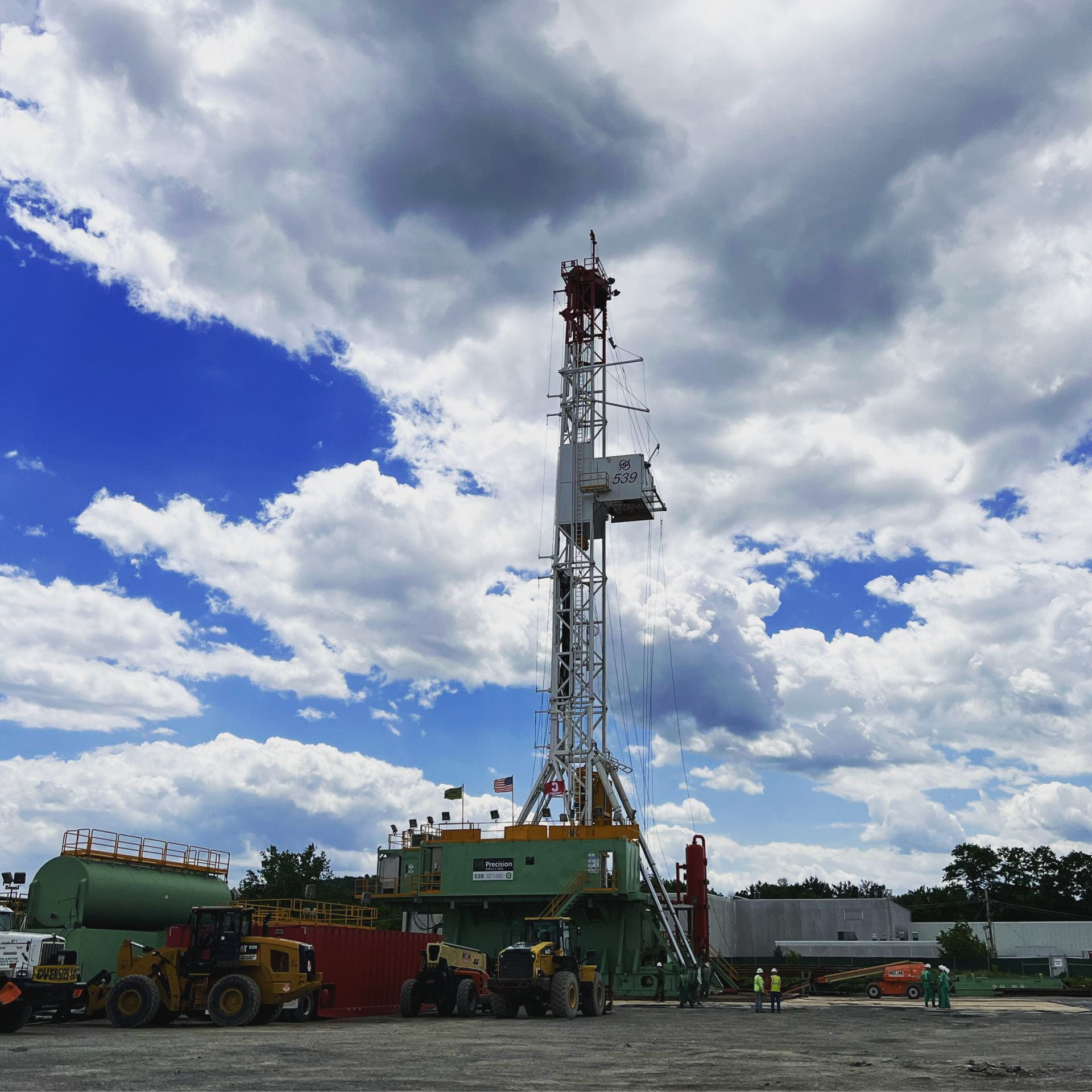 Drill rig lifted into position to begin drilling Cornell University Borehole Observatory (CUBO).