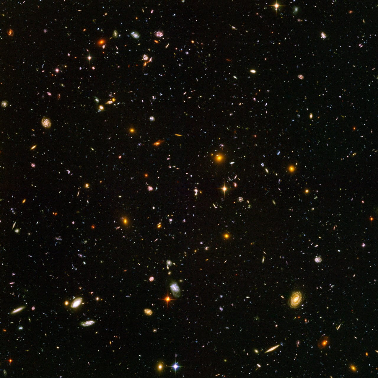 Hubble ultra deep field, in which well-defined spiral and elliptical galaxies formed about 1 billion years ago.
